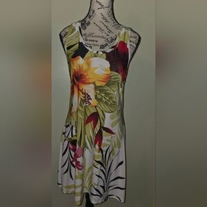 Ocean Blue By Basix Of America Tropical Floral Sleeveless Racerback Sz M Dress